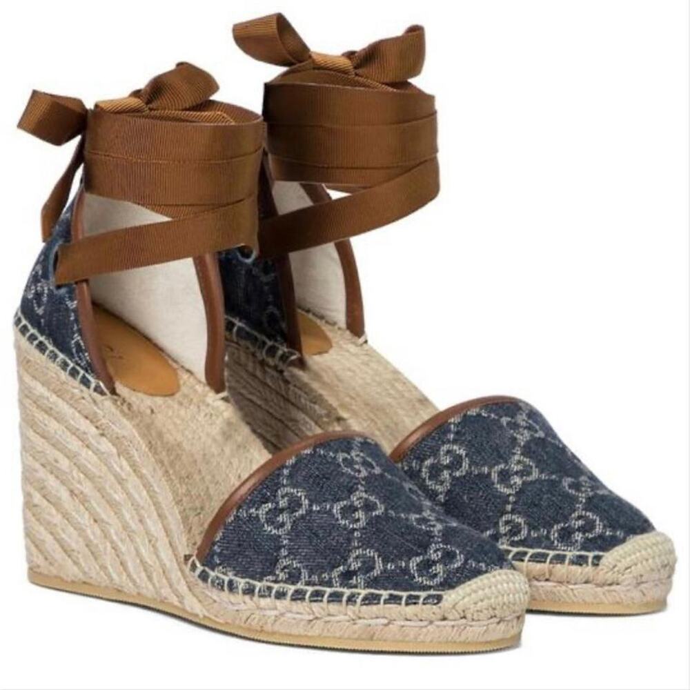 GUCCI Pilar GG logo denim espadrilles wedges - Picture 3 of 5